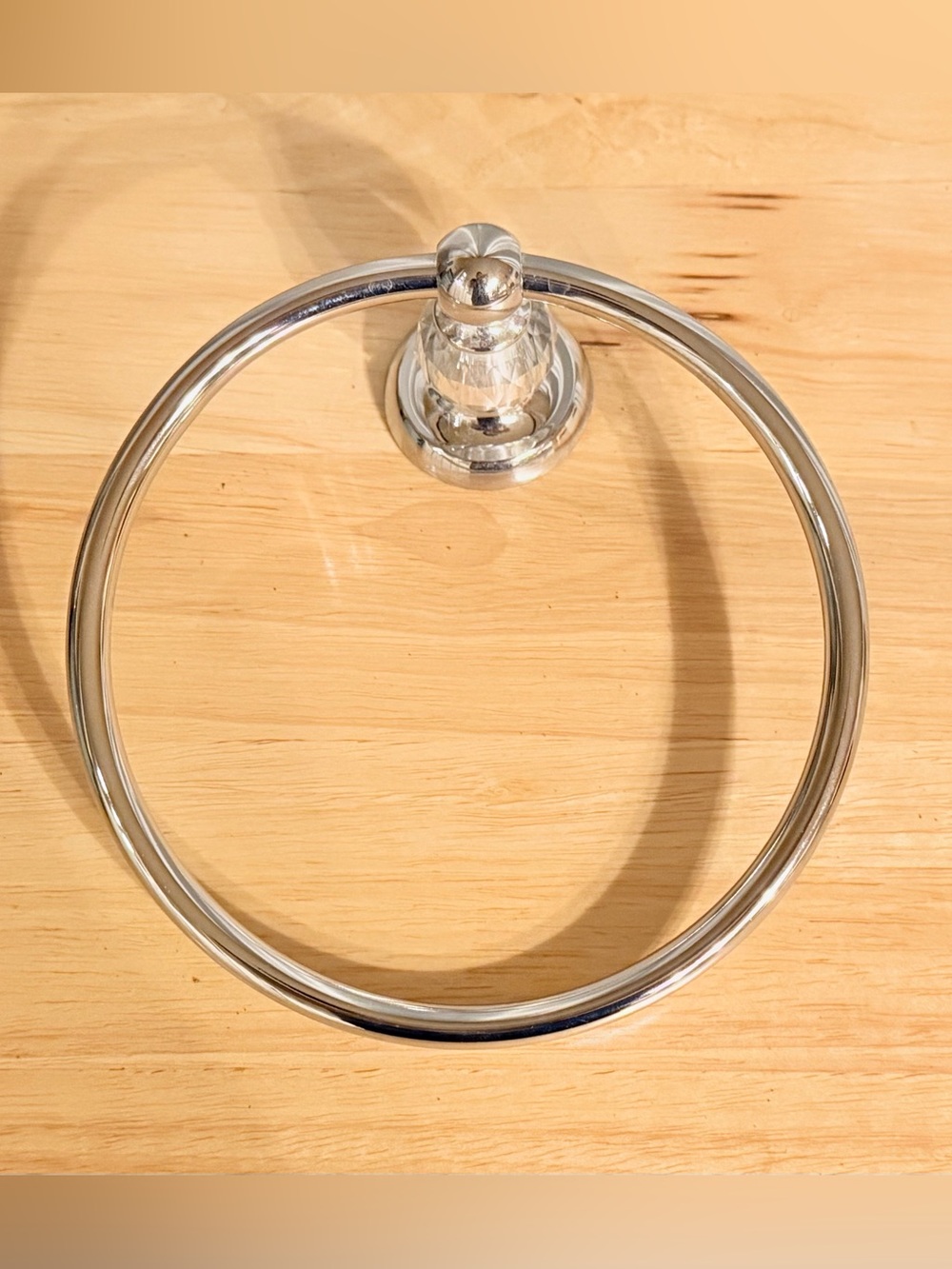 Polished Chrome Crystal Accent Bathroom Towel Ring Wall Mount